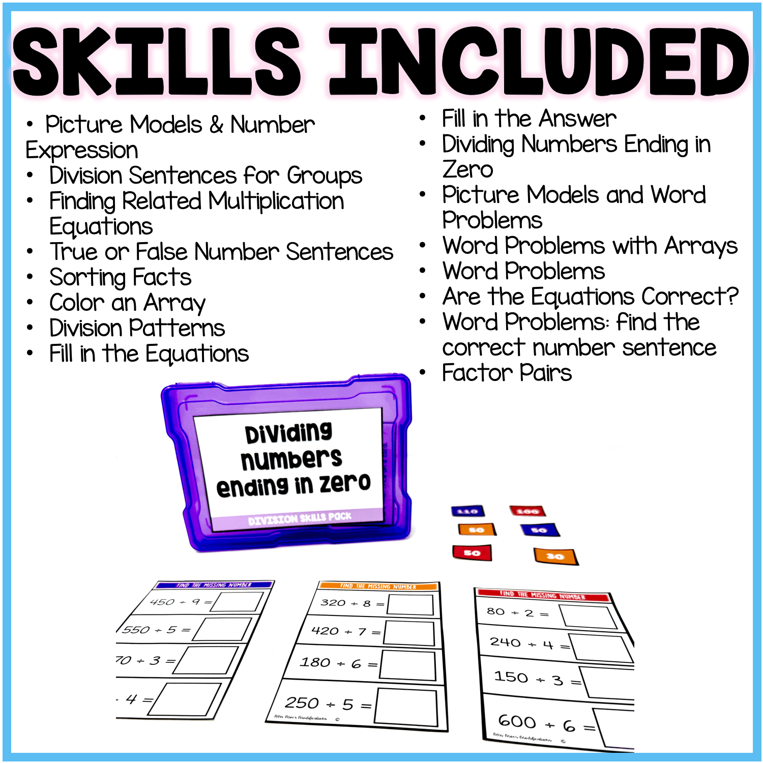 Division Task Boxes: math skills pack