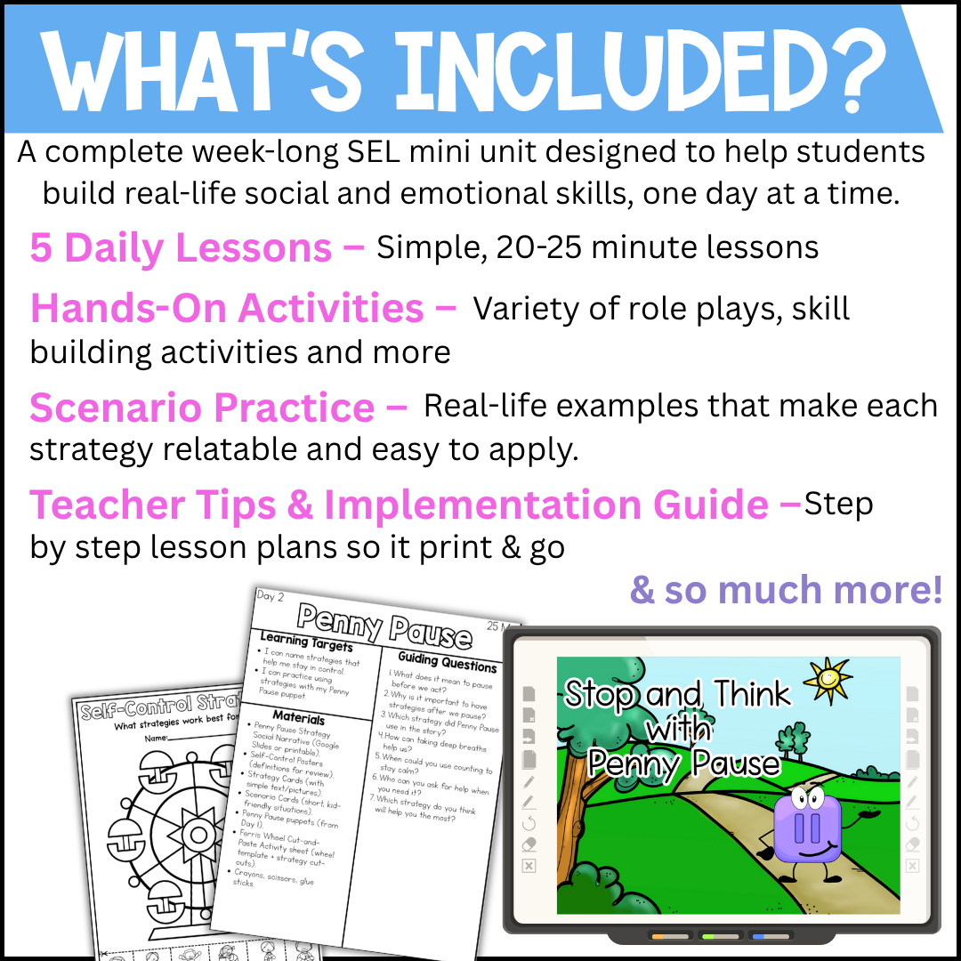 Self Control Mini Unit | Social Emotional Learning | Impulse Control